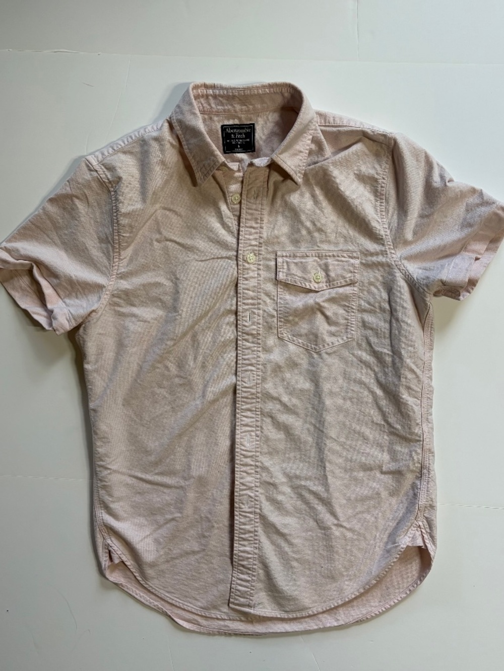 Abercrombie & Fitch Men's M Light Pink Oxford Cotton Short Sleeve